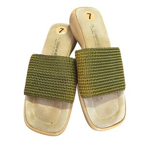 A. Giannetti Italian Woven Slide Sandals Olive Green Square Toe Size 7‎